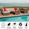 7 Pieces Wood Grain Patio PE Wicker Rattan Corner Sofa Set