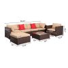 7 Pieces Wood Grain Patio PE Wicker Rattan Corner Sofa Set