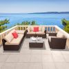 7 Pieces Wood Grain Patio PE Wicker Rattan Corner Sofa Set